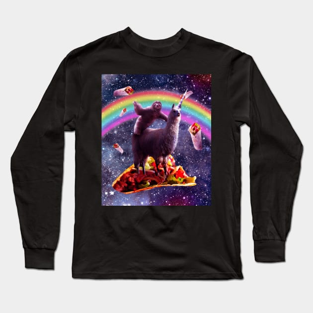 Space Sloth Riding Llama Unicorn - Taco & Burrito Long Sleeve T-Shirt by Random Galaxy